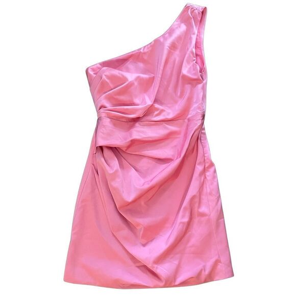 Do & Be Pink Satin Ruched One Shoulder Dress - Size Medium - Picture 3 of 6